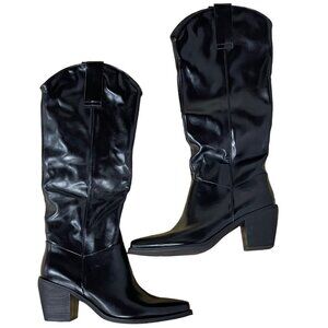 Torgeis Arizona Western Faux Leather Heeled Boots Black Sz 10